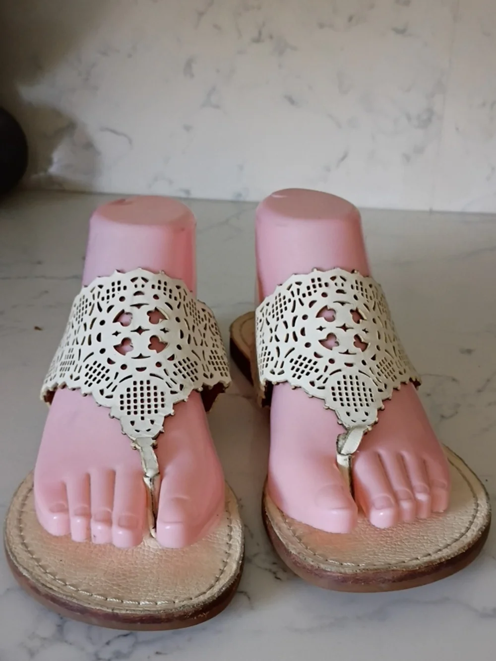 Tory Burch Women’s White Laser-Cut Thong Sandals